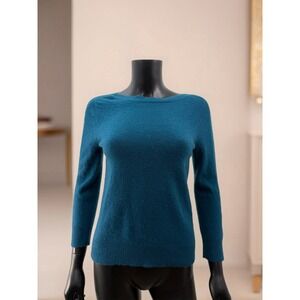 Lusso Cashmere Teal Blue 100% Cashmere Sweater Small Classic Soft Knit